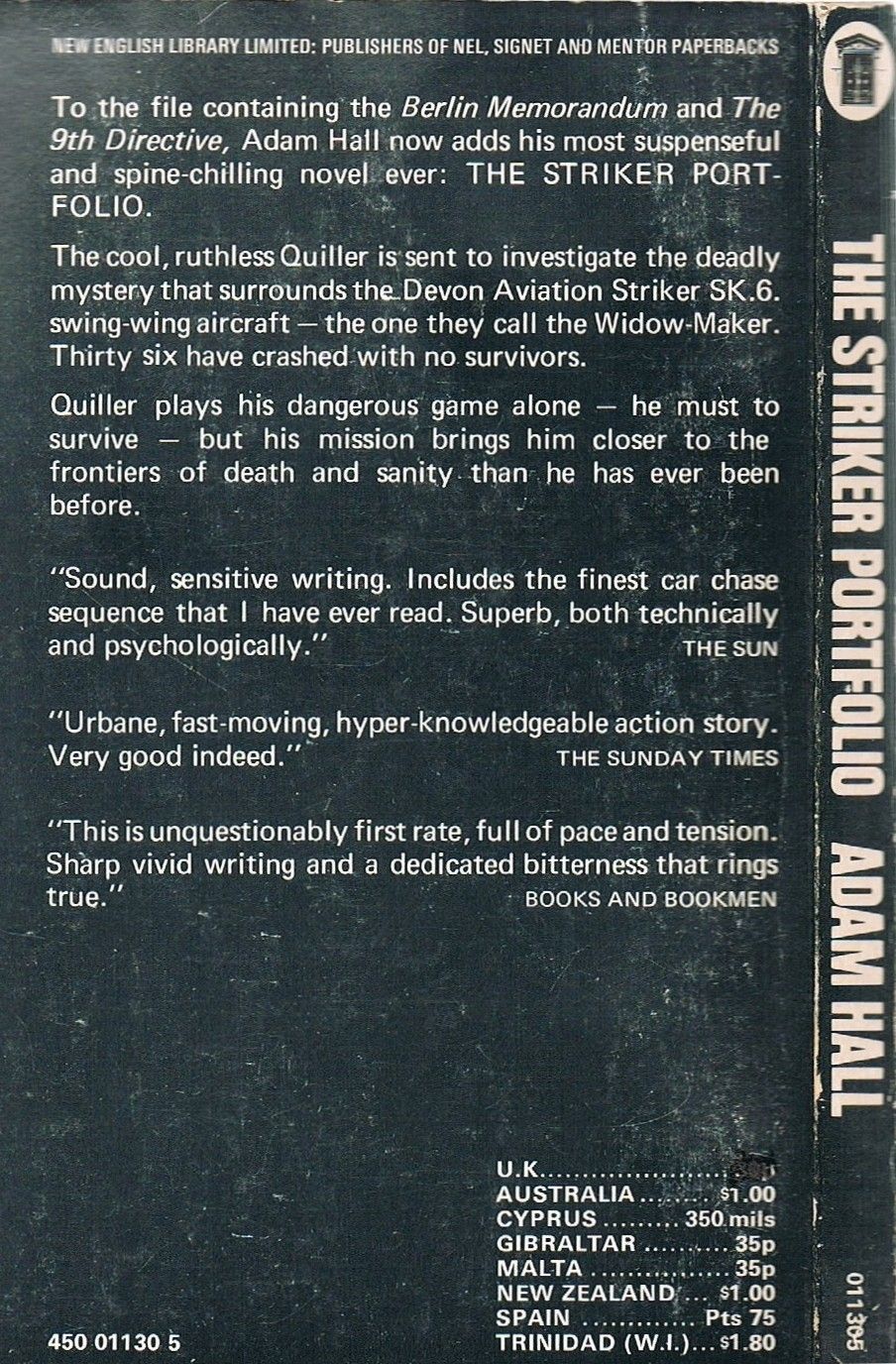 The Striker Portfolio 'Quiller' Series (New English Library) by Adam Hall