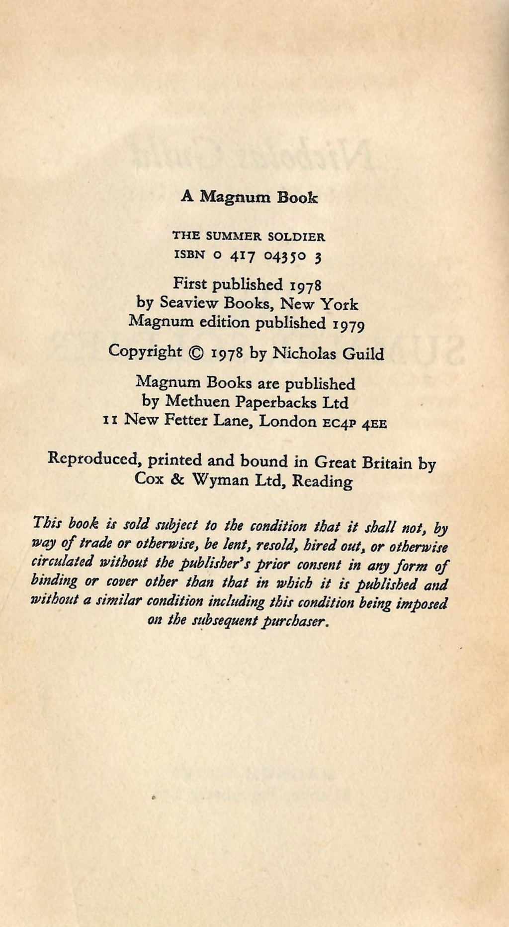 The Summer Soldier (Magnum Books) by Nicholas Guild