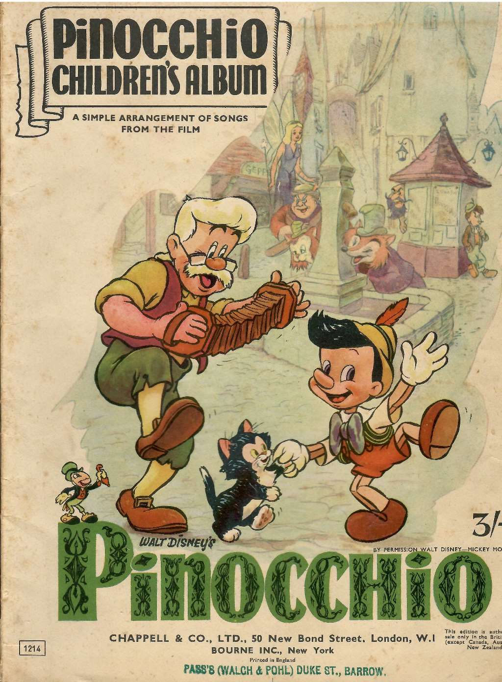 Pinocchio Children'S Album A Simple Arrangement Of Songs From The Film
