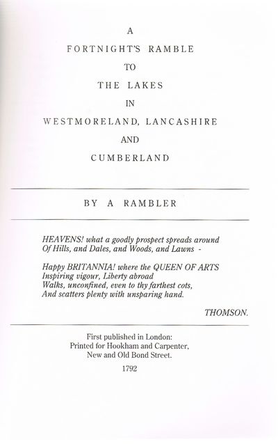Fortnight's Ramble to the Lakes in Westmoreland, Lancashire and Cumberland by A. Rambler (Joseph Palmer)