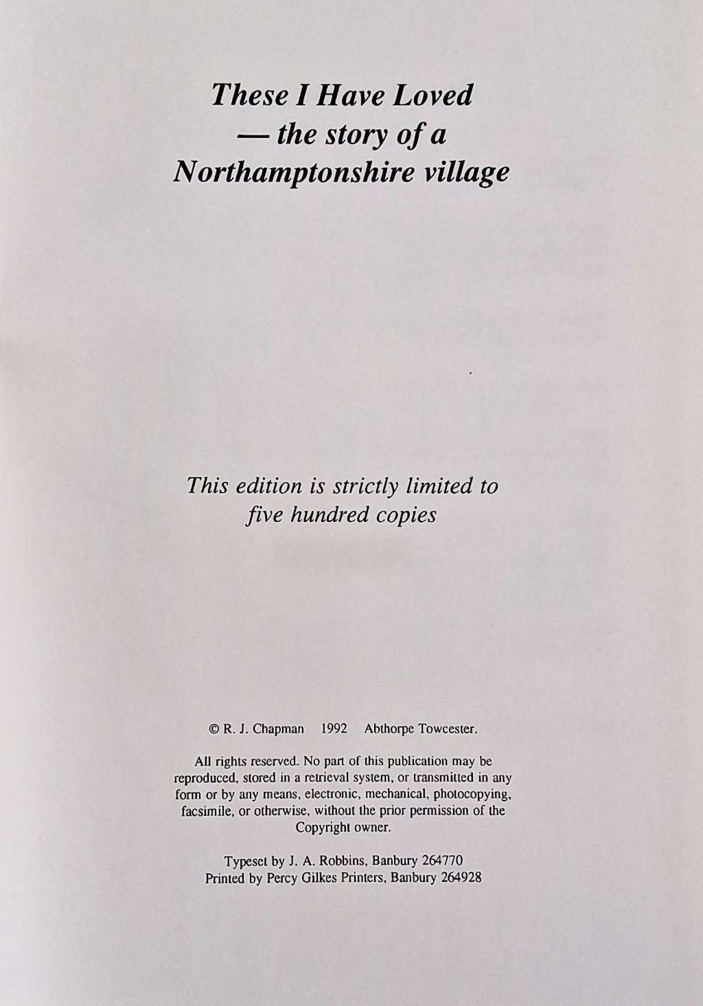 These I have loved: The story of a Northamptonshire village