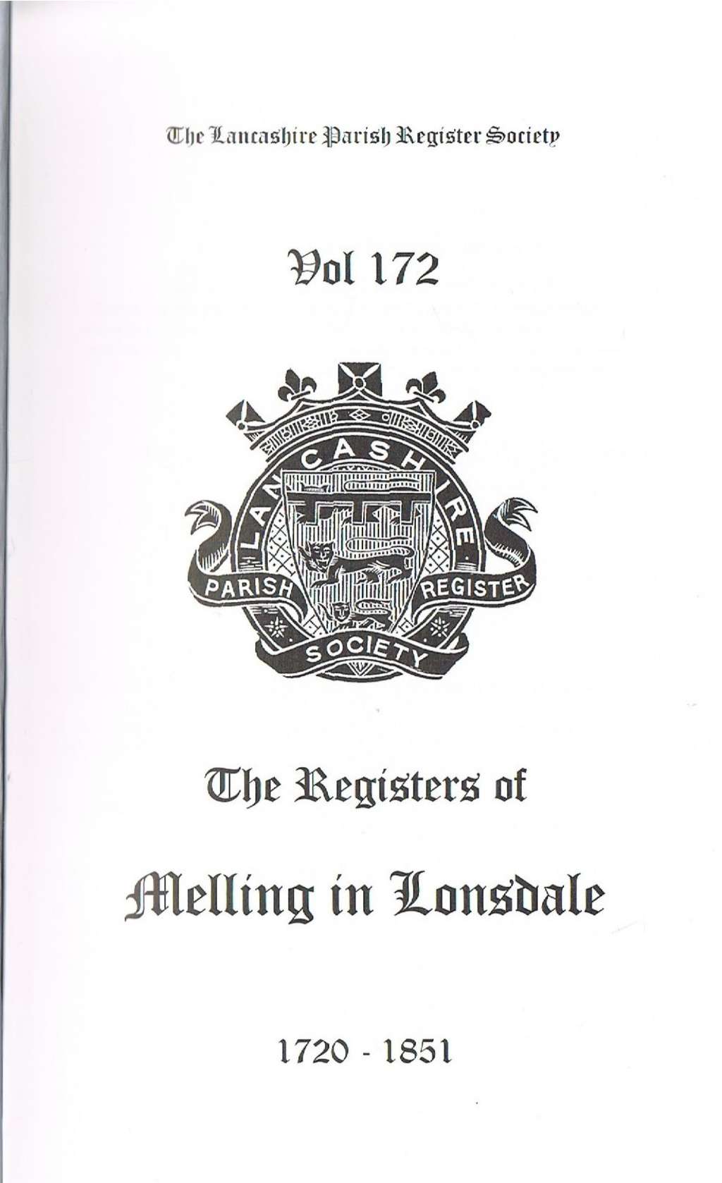 The Registers of St. Peter Melling in Lonsdale 1720-1851