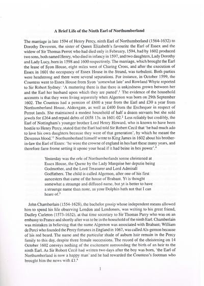 A Brief Life of the Ninth Earl of Northumberland