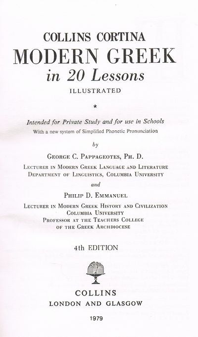 Cortina's Modern Greek in 20 Lessons: Intended for Self-Study and for Use in Schools