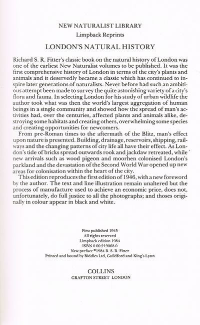 London's Natural History (Collins New Naturalist Series)