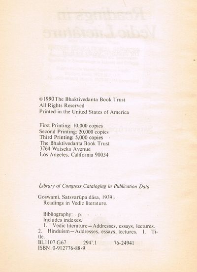 Readings in Vedic Literature