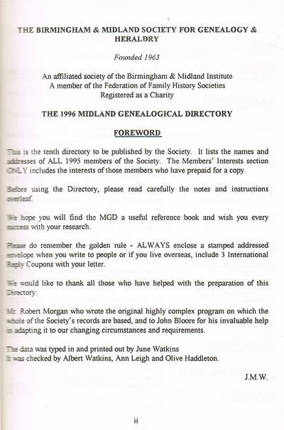 Midland Genealogical Directory 1996