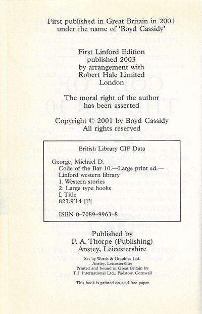 Code Of The Bar 10 (Linford Western Library)