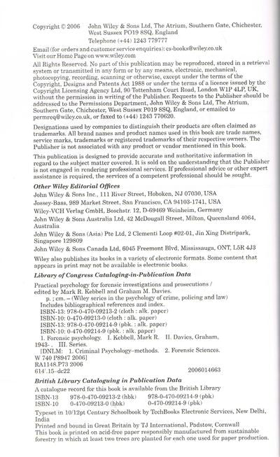 Practical Psychology for Forensic Investigations and Prosecutions (Wiley Series in Psychology of Crime, Policing and Law)