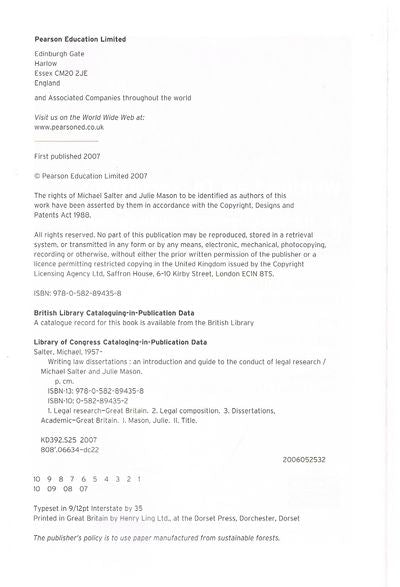 Writing Law Dissertations: An Introduction and Guide to the Conduct of Legal Research