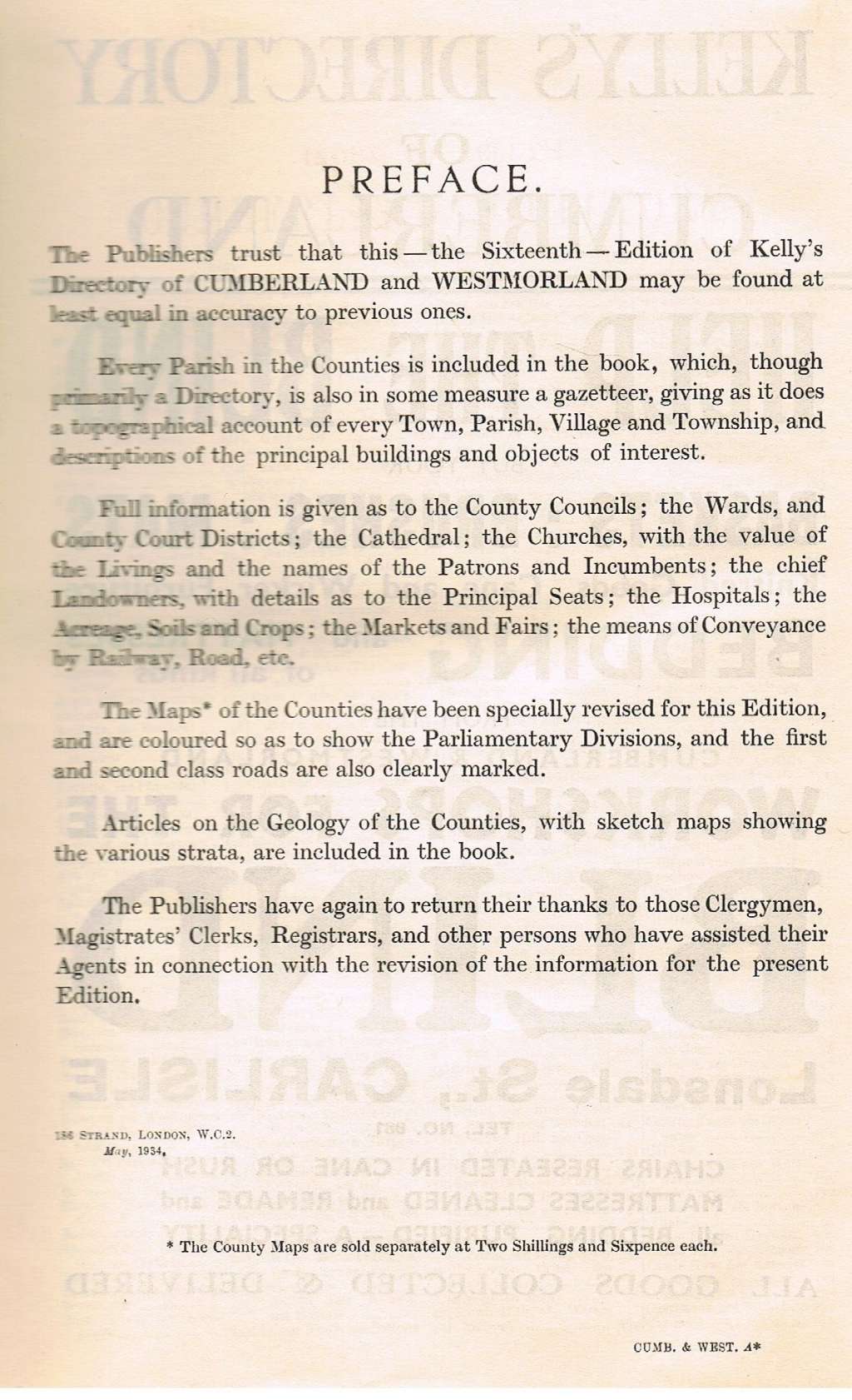 Kelly's Directory Of Cumberland And Westmorland 1934