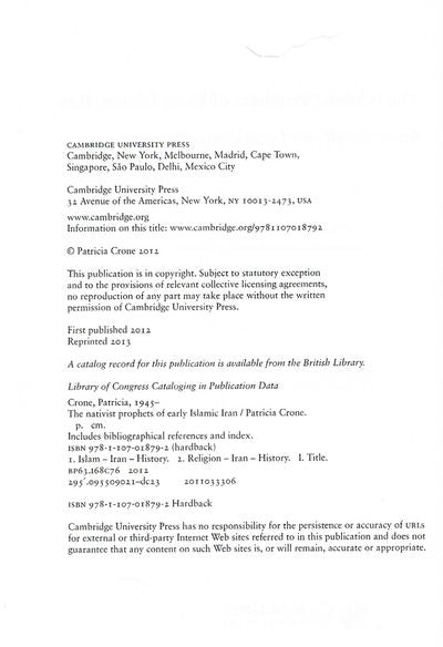 The Nativist Prophets of Early Islamic Iran: Rural Revolt and Local Zoroastrianism