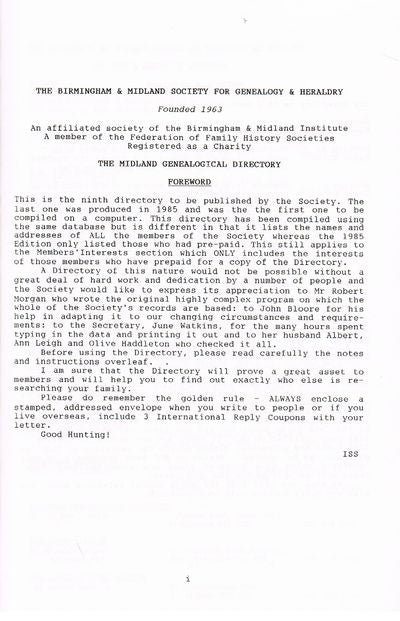 Midland Genealogical Directory 1991