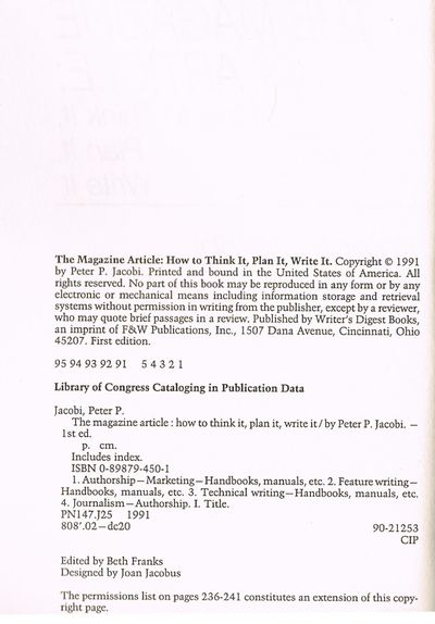 The Magazine Article: How to Think it, Plan it, Write it