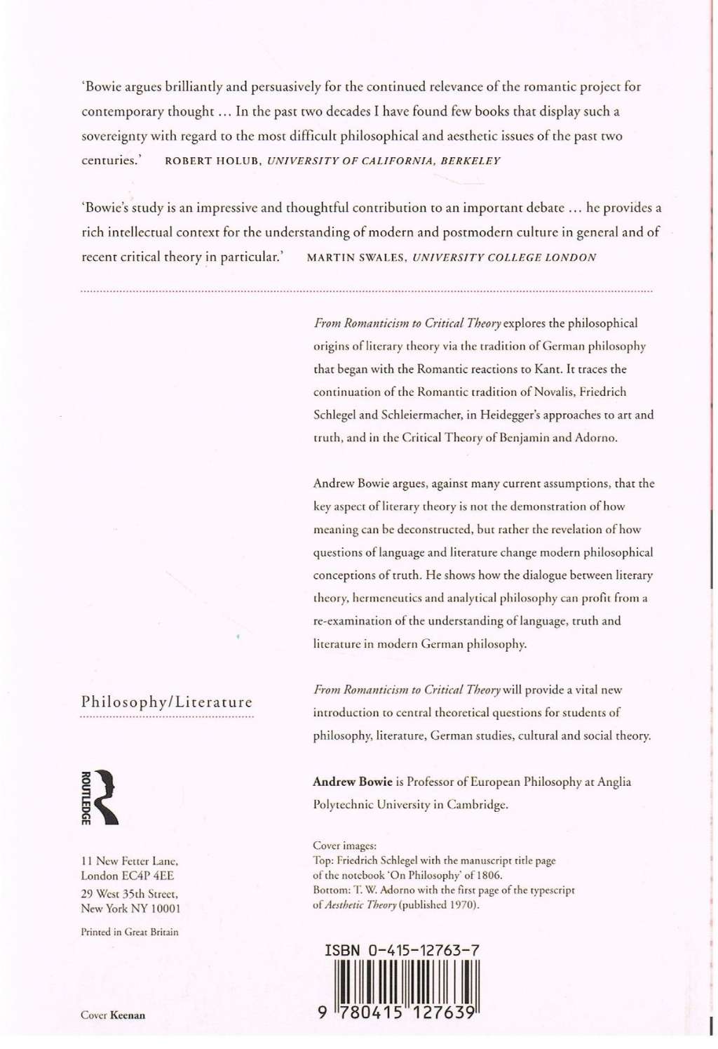 From Romanticism to Critical Theory: The Philosophy of German Literary Theory