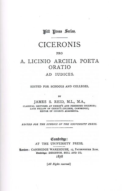 Ciceronis Pro A. Licinio Archia Poeta Oratio (1878)