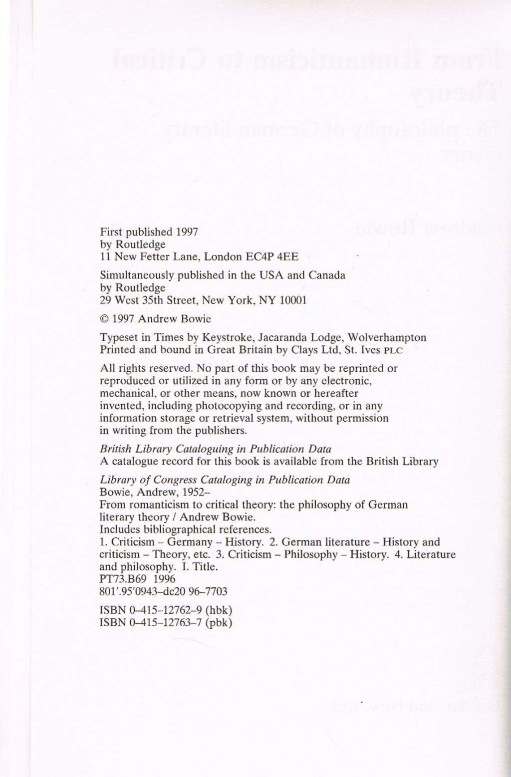 From Romanticism to Critical Theory: The Philosophy of German Literary Theory