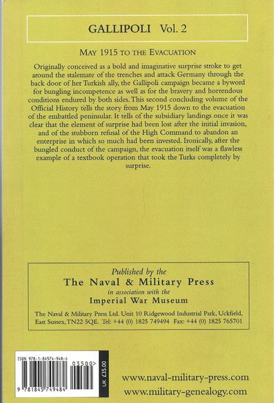 GALLIPOLI Vol 2. OFFICIAL HISTORY OF THE GREAT WAR OTHER THEATRES