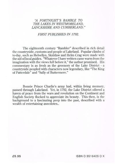 Fortnight's Ramble to the Lakes in Westmoreland, Lancashire and Cumberland by A. Rambler (Joseph Palmer)